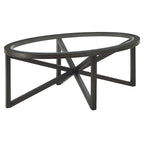 Table basse ovale en verre – Noire, verre trempé moderne du milieu du siècle et trépied en bois de peuplier, 1 à 2 utilisateurs
