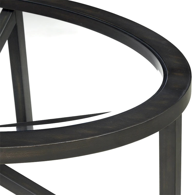 Table basse ovale en verre – Noire, verre trempé moderne du milieu du siècle et trépied en bois de peuplier, 1 à 2 utilisateurs