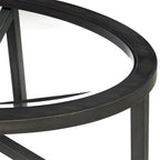 Table basse ovale en verre – Noire, verre trempé moderne du milieu du siècle et trépied en bois de peuplier, 1 à 2 utilisateurs