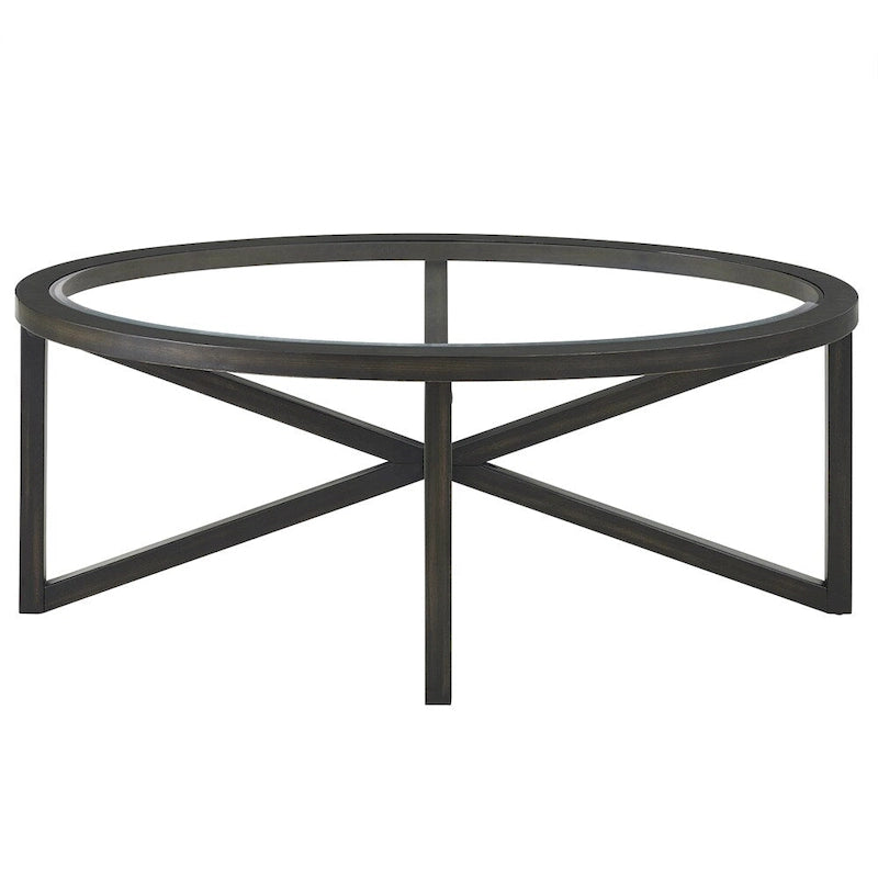 Table basse ovale en verre – Noire, verre trempé moderne du milieu du siècle et trépied en bois de peuplier, 1 à 2 utilisateurs