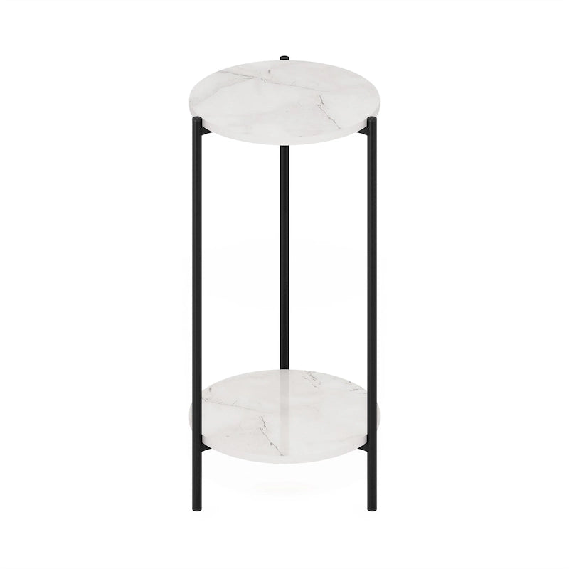Furinno Besi Table d'appoint ronde moderne à 2 niveaux avec pieds en métal robuste, Americano