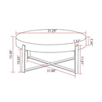 Table basse ronde – Noir / Doré, Plateau en bois de sapin rétro et Piètement croisé en métal, 1-2 utilisateurs