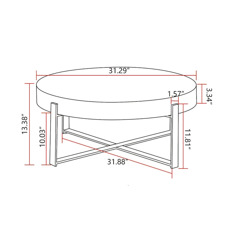 Table basse ronde – Noir / Doré, Plateau en bois de sapin rétro et Piètement croisé en métal, 1-2 utilisateurs
