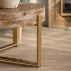 Table basse ronde – Noir / Doré, Plateau en bois de sapin rétro et Piètement croisé en métal, 1-2 utilisateurs