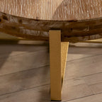 Table basse ronde – Noir / Doré, Plateau en bois de sapin rétro et Piètement croisé en métal, 1-2 utilisateurs