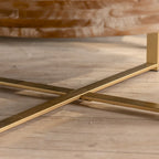 Table basse ronde – Noir / Doré, Plateau en bois de sapin rétro et Piètement croisé en métal, 1-2 utilisateurs