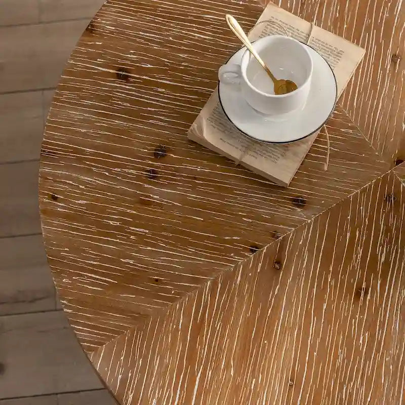 Table basse ronde – Noir / Doré, Plateau en bois de sapin rétro et Piètement croisé en métal, 1-2 utilisateurs