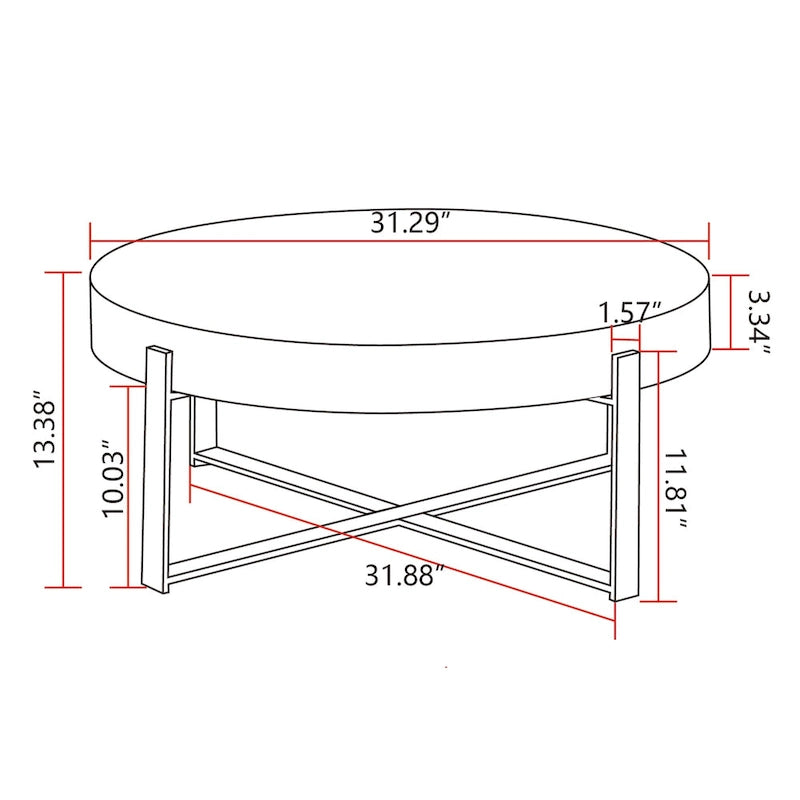 Table basse ronde – Noir / Doré, Plateau en bois de sapin rétro et Piètement croisé en métal, 1-2 utilisateurs