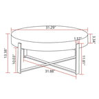 Table basse ronde – Noir / Doré, Plateau en bois de sapin rétro et Piètement croisé en métal, 1-2 utilisateurs