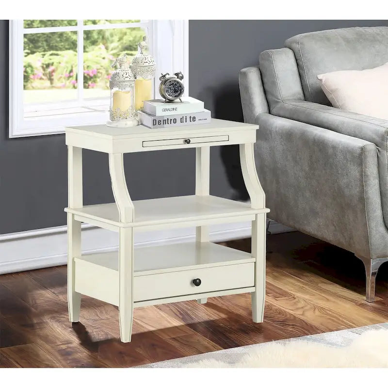 Table d'appoint à 3 niveaux – Bleu marine / Gris antique / Blanc antique, bois, tiroir coulissant et tiroir, pour une personne