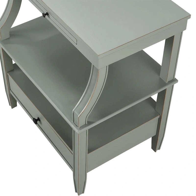 Table d'appoint à 3 niveaux – Bleu marine / Gris antique / Blanc antique, bois, tiroir coulissant et tiroir, pour une personne