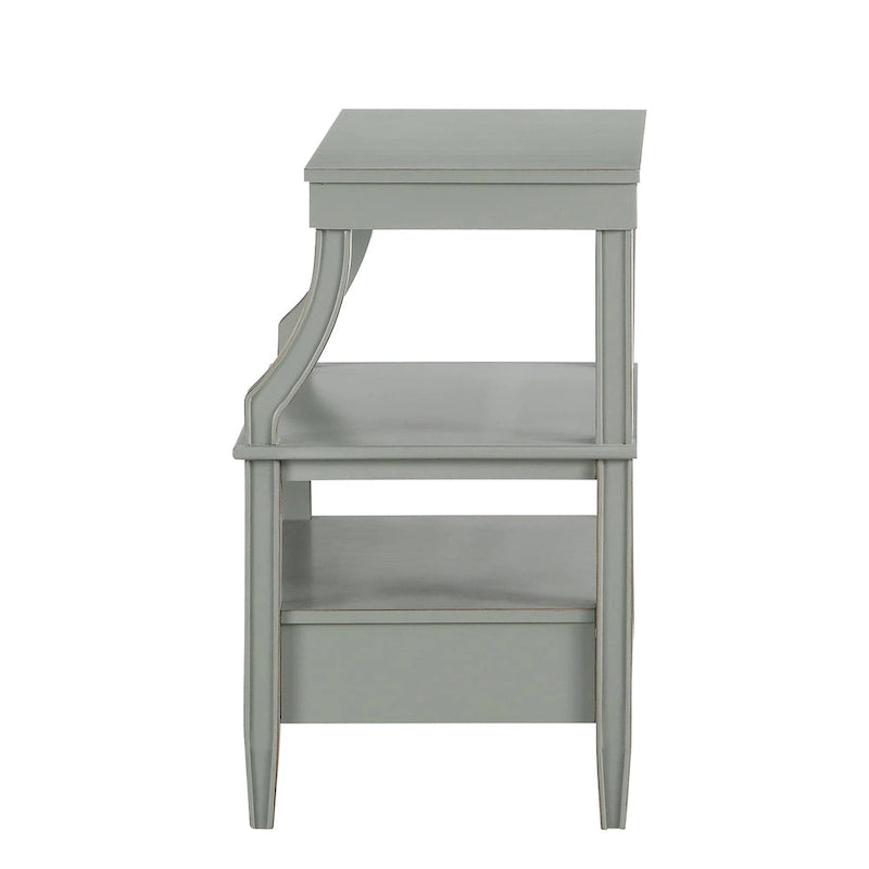 Table d'appoint à 3 niveaux – Bleu marine / Gris antique / Blanc antique, bois, tiroir coulissant et tiroir, pour une personne
