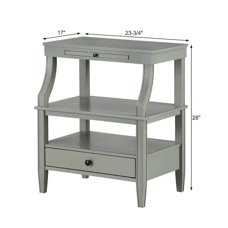 Table d'appoint à 3 niveaux – Bleu marine / Gris antique / Blanc antique, bois, tiroir coulissant et tiroir, pour une personne