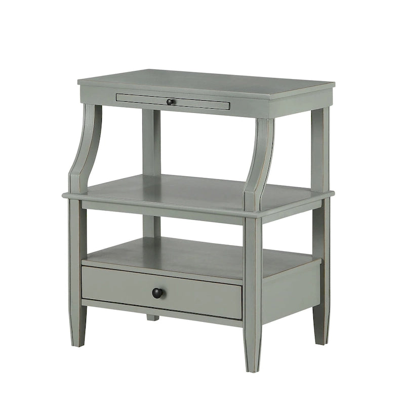 Table d'appoint à 3 niveaux – Bleu marine / Gris antique / Blanc antique, bois, tiroir coulissant et tiroir, pour une personne