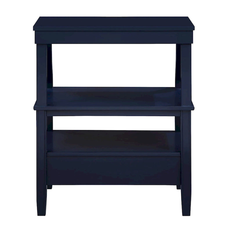Table d'appoint à 3 niveaux – Bleu marine / Gris antique / Blanc antique, bois, tiroir coulissant et tiroir, pour une personne