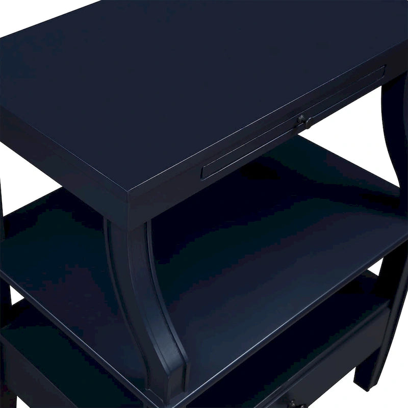 Table d'appoint à 3 niveaux – Bleu marine / Gris antique / Blanc antique, bois, tiroir coulissant et tiroir, pour une personne