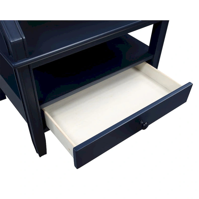 Table d'appoint à 3 niveaux – Bleu marine / Gris antique / Blanc antique, bois, tiroir coulissant et tiroir, pour une personne