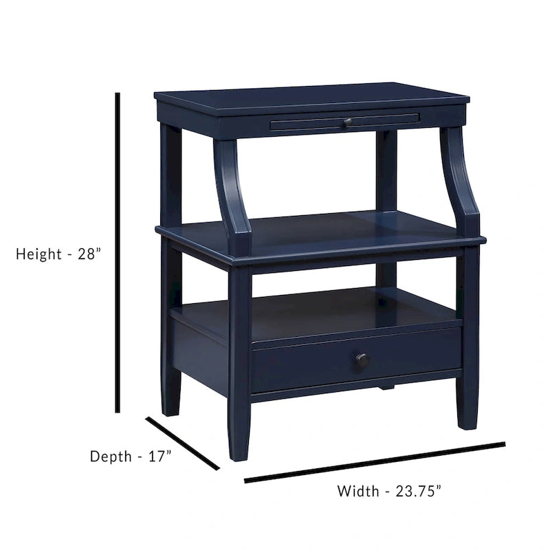 Table d'appoint à 3 niveaux – Bleu marine / Gris antique / Blanc antique, bois, tiroir coulissant et tiroir, pour une personne