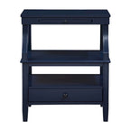 Table d'appoint à 3 niveaux – Bleu marine / Gris antique / Blanc antique, bois, tiroir coulissant et tiroir, pour une personne