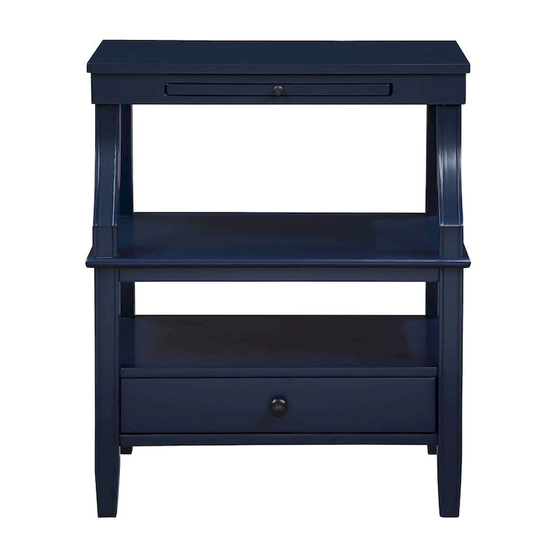 Table d'appoint à 3 niveaux – Bleu marine / Gris antique / Blanc antique, bois, tiroir coulissant et tiroir, pour une personne