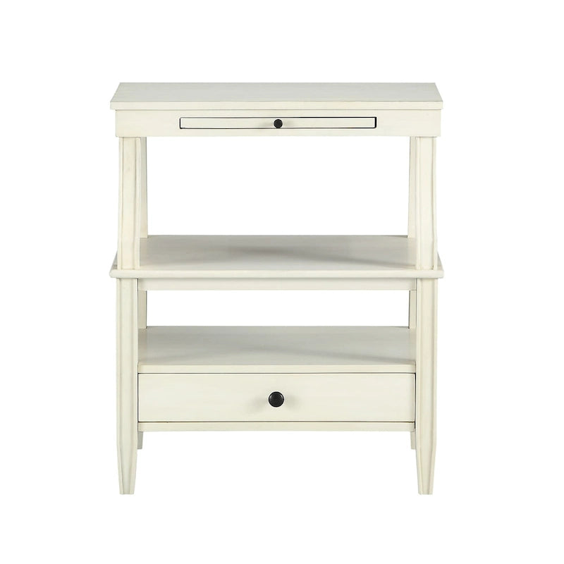 Table d'appoint à 3 niveaux – Bleu marine / Gris antique / Blanc antique, bois, tiroir coulissant et tiroir, pour une personne
