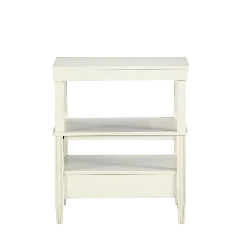 Table d'appoint à 3 niveaux – Bleu marine / Gris antique / Blanc antique, bois, tiroir coulissant et tiroir, pour une personne