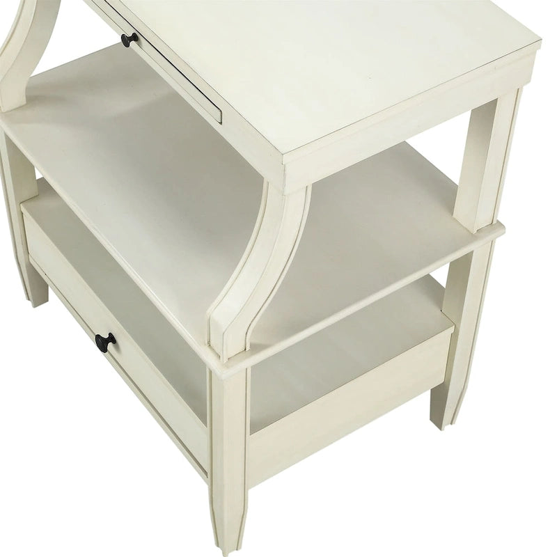 Table d'appoint à 3 niveaux – Bleu marine / Gris antique / Blanc antique, bois, tiroir coulissant et tiroir, pour une personne