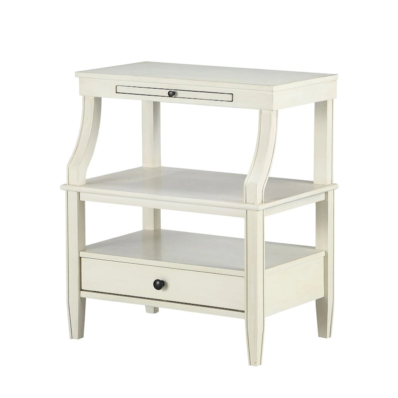 Table d'appoint à 3 niveaux – Bleu marine / Gris antique / Blanc antique, bois, tiroir coulissant et tiroir, pour une personne