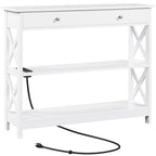 Console avec prise de courant, tiroir et 2 étagères – Noir / Blanc, MDF classique et bois de pin, un utilisateur