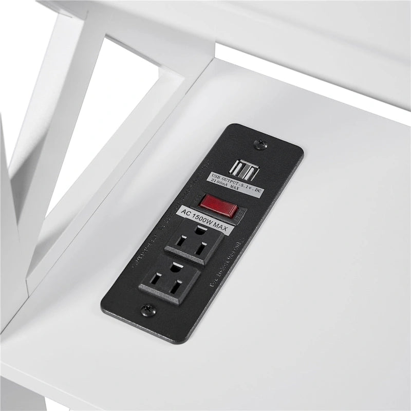 Console avec prise de courant, tiroir et 2 étagères – Noir / Blanc, MDF classique et bois de pin, un utilisateur