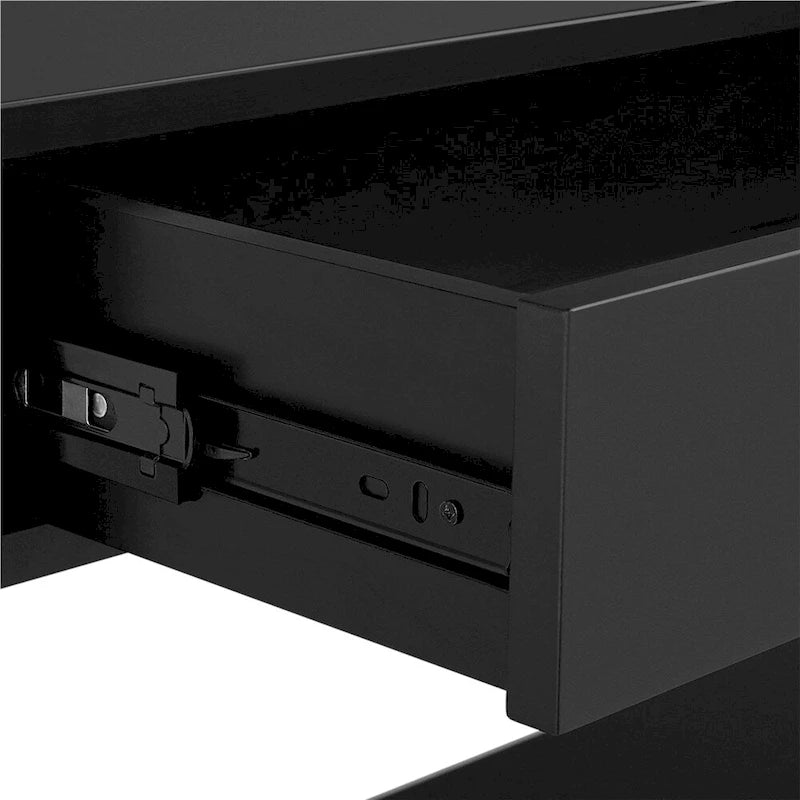 Console avec prise de courant, tiroir et 2 étagères – Noir / Blanc, MDF classique et bois de pin, un utilisateur
