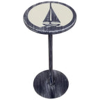 Table Basse Ronde – Bois Naturel Peint à la Main, Style Côtier, pour une Personne