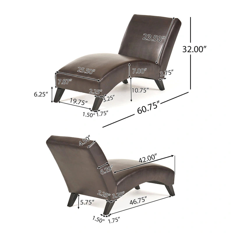 Chaise longue en cuir reconstitué marron pour 1 personne