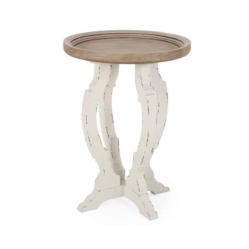 Table d'appoint ronde – Naturel / Naturel + Blanc vieilli, Faux bois sablier, Utilisateur unique