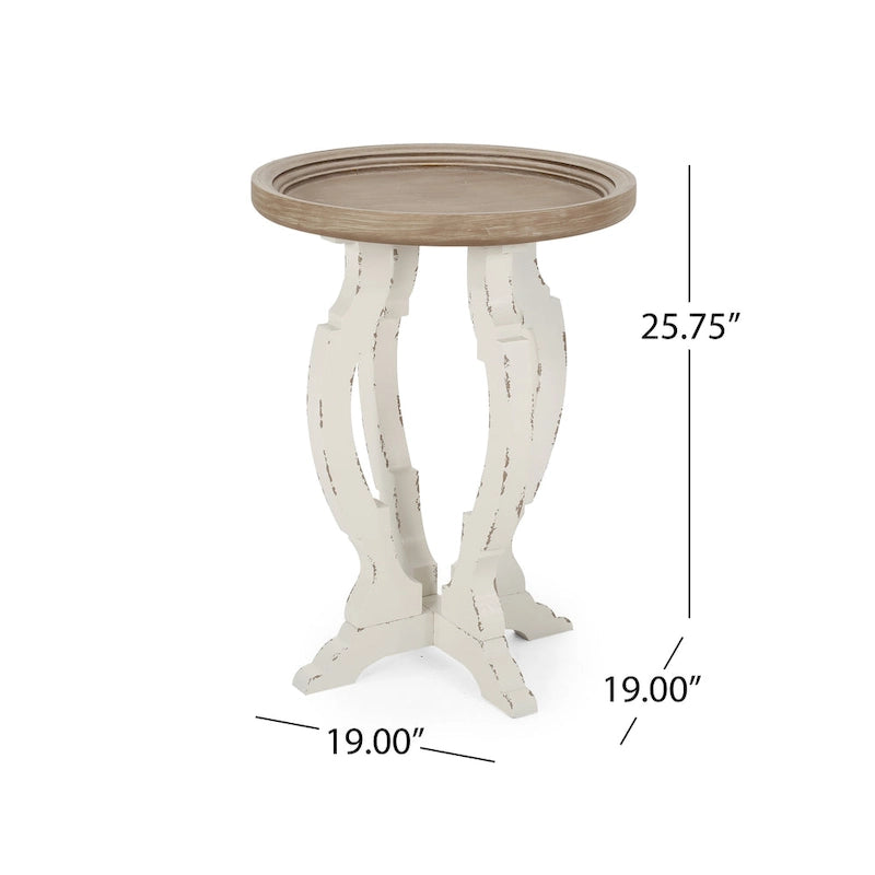 Table d'appoint ronde – Naturel / Naturel + Blanc vieilli, Faux bois sablier, Utilisateur unique