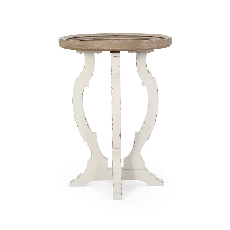 Table d'appoint ronde – Naturel / Naturel + Blanc vieilli, Faux bois sablier, Utilisateur unique