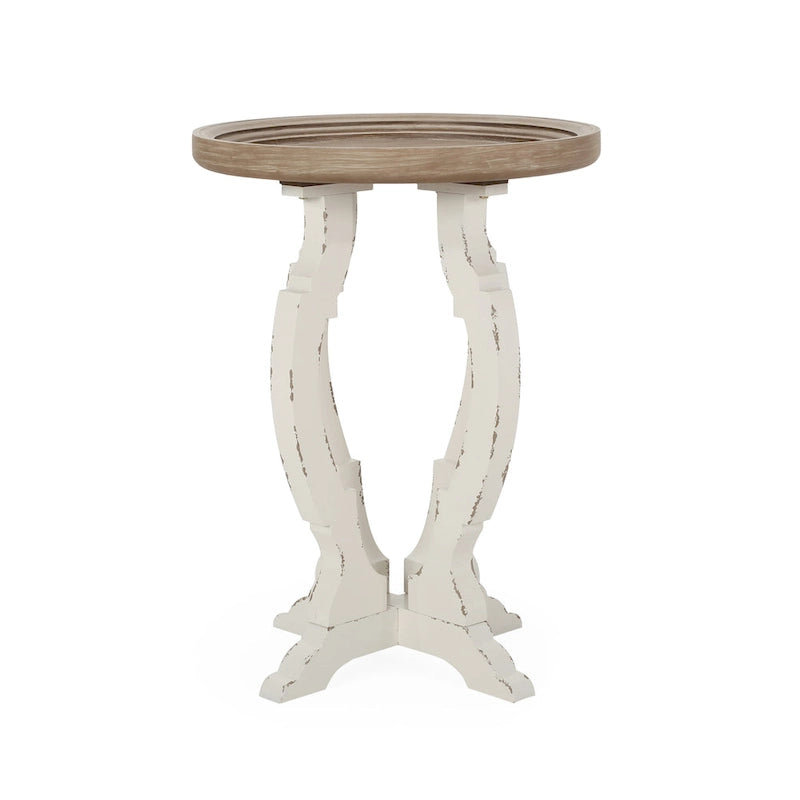 Table d'appoint ronde – Naturel / Naturel + Blanc vieilli, Faux bois sablier, Utilisateur unique