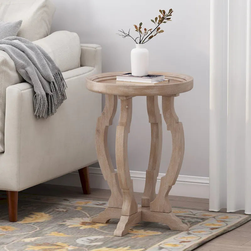 Table d'appoint ronde – Naturel / Naturel + Blanc vieilli, Faux bois sablier, Utilisateur unique