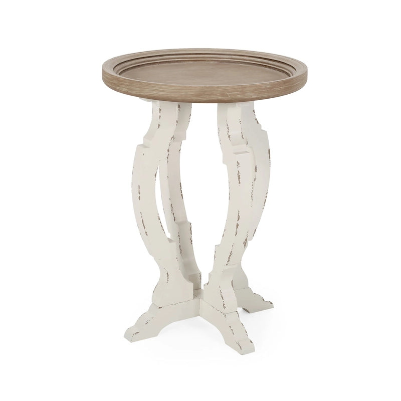 Table d'appoint ronde – Naturel / Naturel + Blanc vieilli, Faux bois sablier, Utilisateur unique