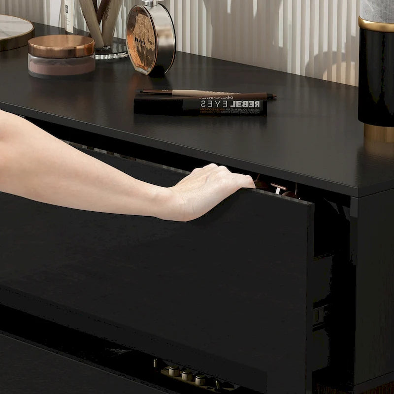 High Glossy Six-Drawer Dresser Chest with Off-Set Design (Black/White)