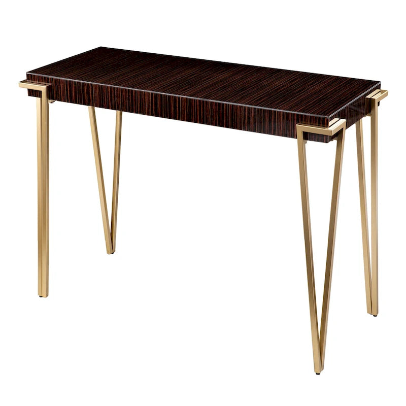 Console – Marron et or, plateau en verre contemporain et pieds en fer, utilisateur unique