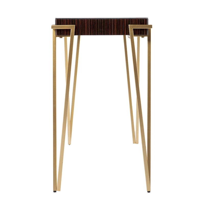 Console – Marron et or, plateau en verre contemporain et pieds en fer, utilisateur unique