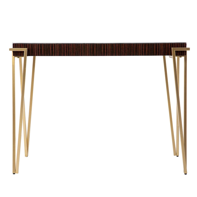 Console – Marron et or, plateau en verre contemporain et pieds en fer, utilisateur unique