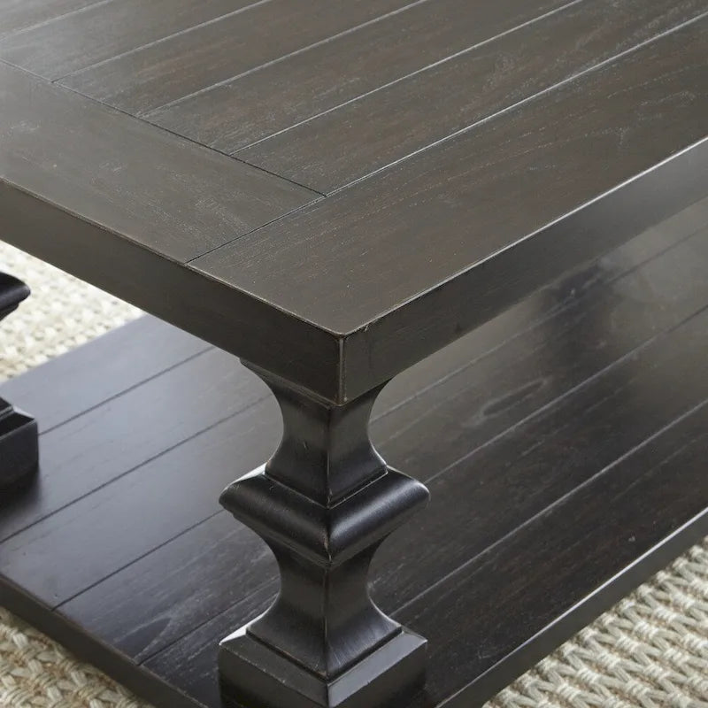 Table basse à deux niveaux – Ébène, Bois dur traditionnel et Pieds cylindriques, 1 à 4 utilisateurs