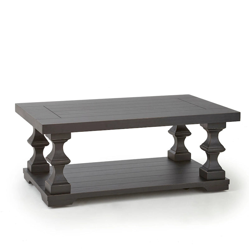Table basse à deux niveaux – Ébène, Bois dur traditionnel et Pieds cylindriques, 1 à 4 utilisateurs