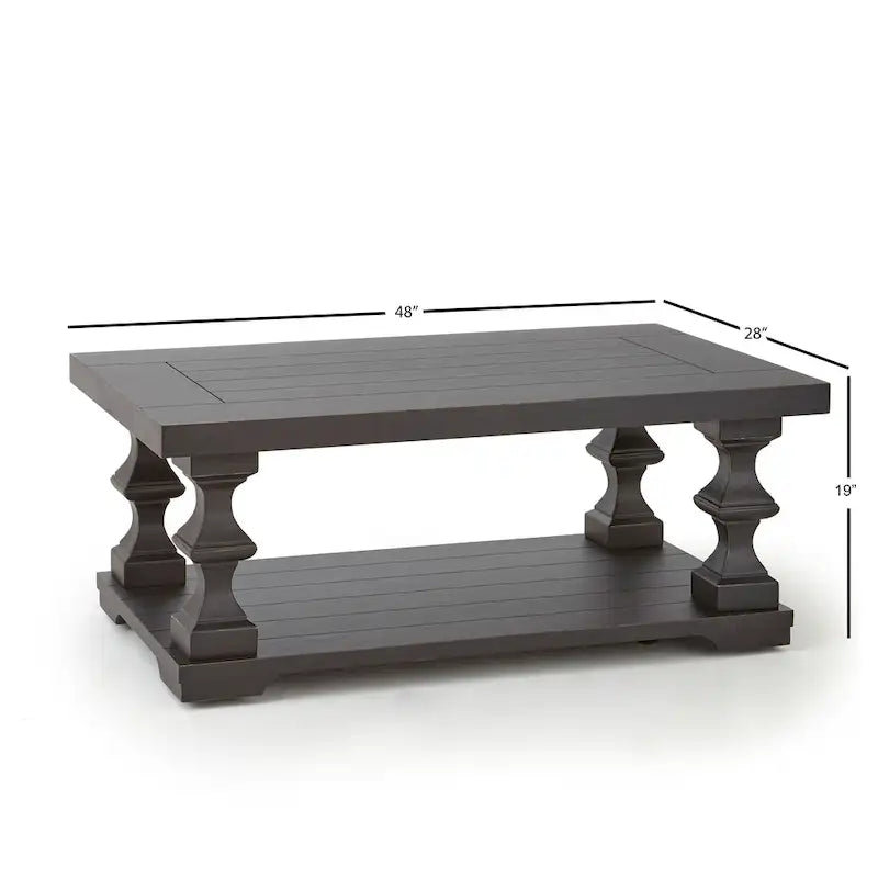 Table basse à deux niveaux – Ébène, Bois dur traditionnel et Pieds cylindriques, 1 à 4 utilisateurs