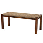 Banc individuel en bois d'acajou et jonc de mer brun noyer