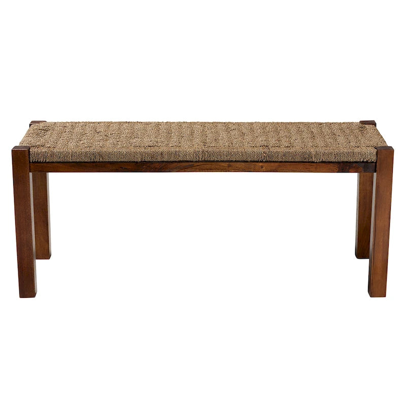 Banc individuel en bois d'acajou et jonc de mer brun noyer