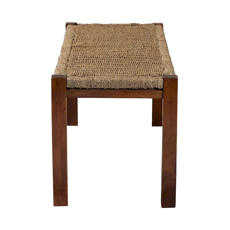Banc individuel en bois d'acajou et jonc de mer brun noyer