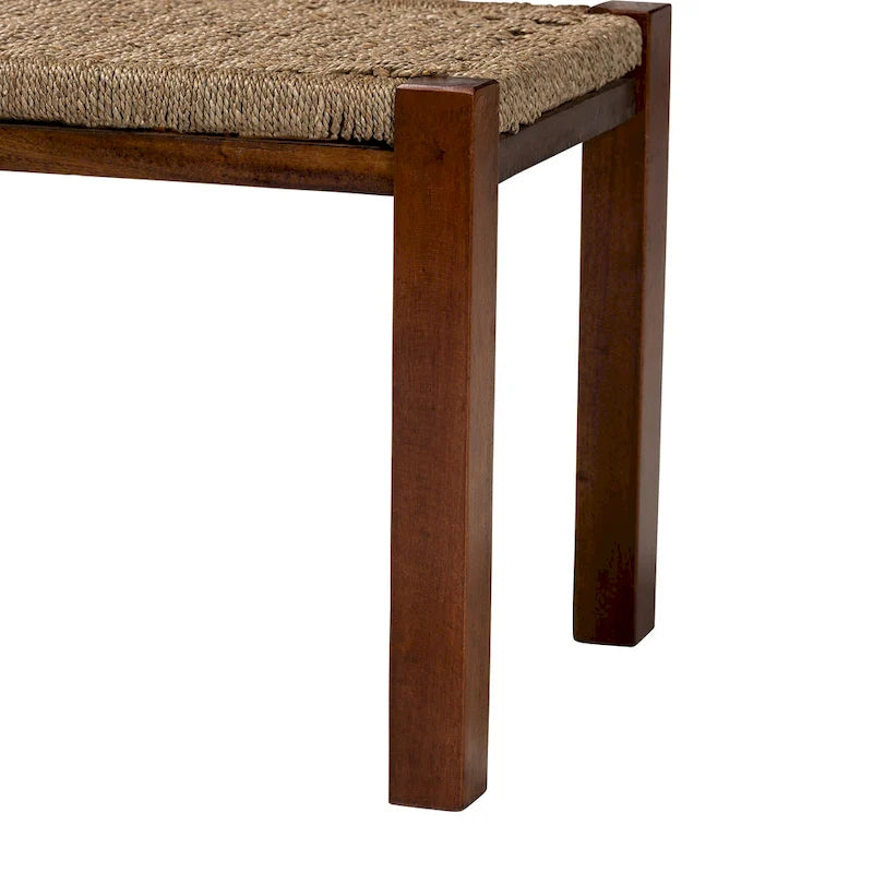 Banc individuel en bois d'acajou et jonc de mer brun noyer